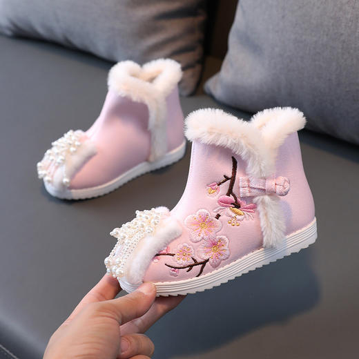 冬季加绒靴子女童汉服鞋，古装配马面裙鞋儿童绣花鞋中国风宝宝短靴BK-A5215 商品图1