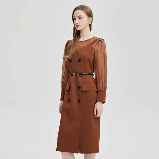 PE830斯尔丽2024春季新款假两件式性感通透内搭双排扣职业高级感连衣裙 商品图2