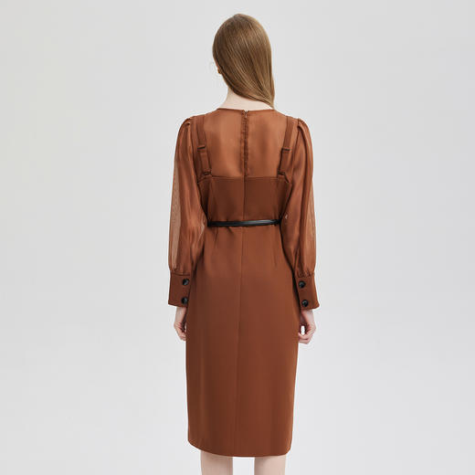 PE830斯尔丽2024春季新款假两件式性感通透内搭双排扣职业高级感连衣裙 商品图1