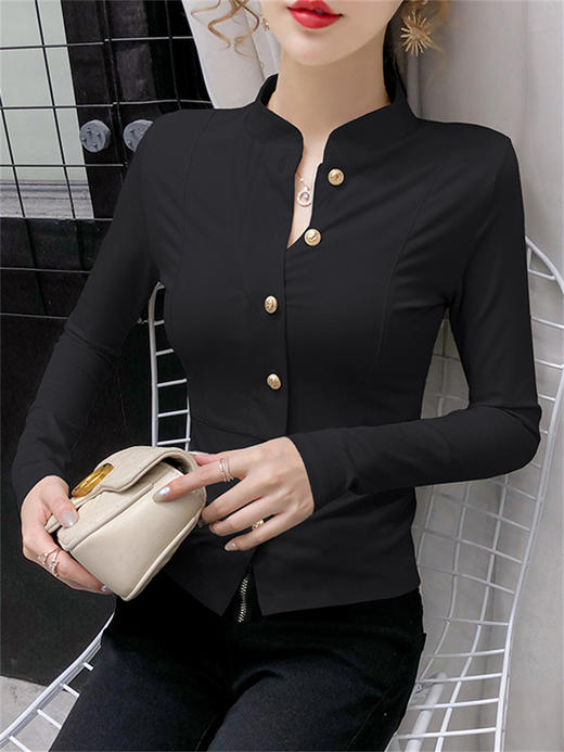 MZ-14014春季新款长袖打底上衣女短款薄款气质开衫紧身显瘦立领小衫 商品图2
