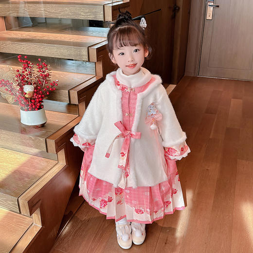女童年服连衣裙，冬装儿童汉服古装冬季中国风加绒小女孩马面裙汉服PJX-TS36 商品图0