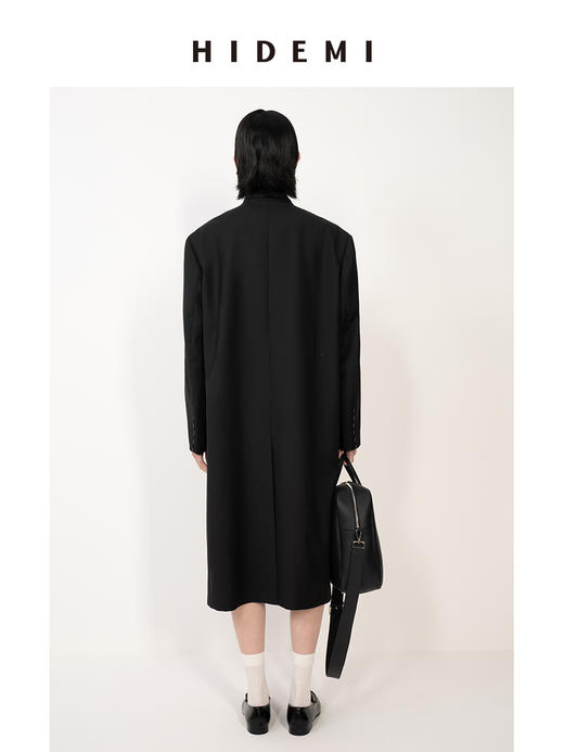 HIDEMI 黑色极简无领设计感长款男朋友廓形西装外套 商品图7