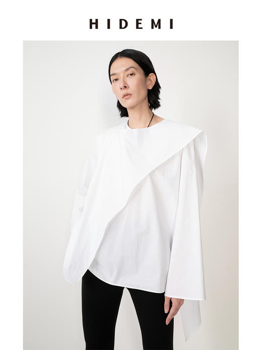HIDEMI 极简丝巾设计感多穿式廓形衬衫上衣 商品图2