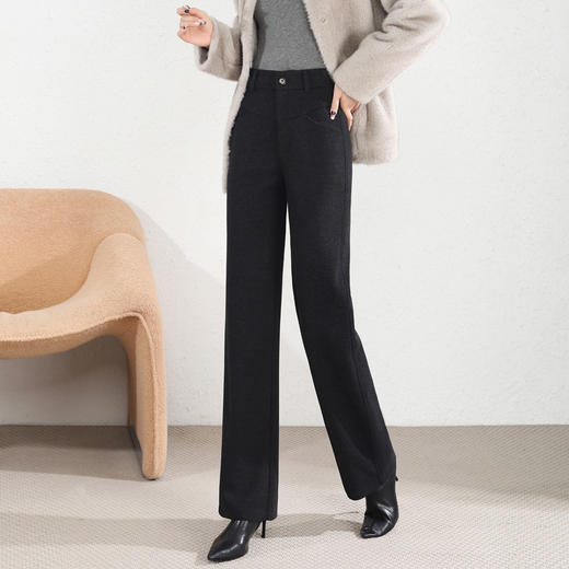 秋冬新款，羊毛阔腿裤女高腰宽松高级感窄版羊毛直筒裤子HR-MFE8985 商品图5
