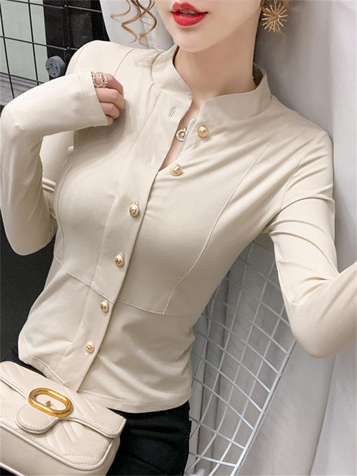 MZ-14014春季新款长袖打底上衣女短款薄款气质开衫紧身显瘦立领小衫 商品图3