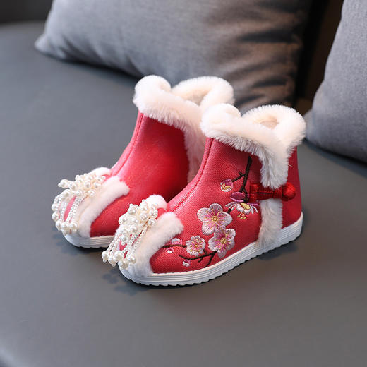 冬季加绒靴子女童汉服鞋，古装配马面裙鞋儿童绣花鞋中国风宝宝短靴BK-A5215 商品图2