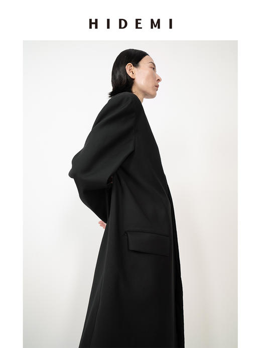 HIDEMI 黑色极简无领设计感长款男朋友廓形西装外套 商品图5