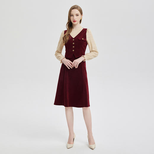 PE811斯尔丽24春季新款气质假两件式蕾丝搭配马甲收腰显高显瘦连衣裙 商品图3