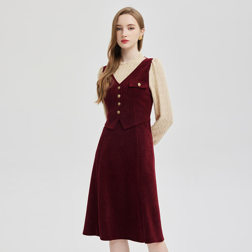 PE811斯尔丽24春季新款气质假两件式蕾丝搭配马甲收腰显高显瘦连衣裙 商品图2