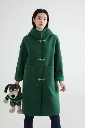 LNNNS 深绿色高领连帽大衣外套(羽绒内胆) 17442