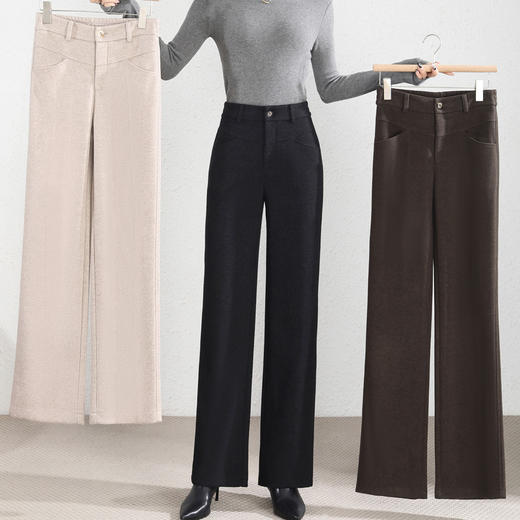 秋冬新款，羊毛阔腿裤女高腰宽松高级感窄版羊毛直筒裤子HR-MFE8985 商品图7