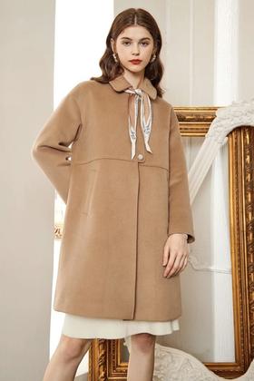 MEETLADY/米莱达 中长款字母丝巾毛呢大衣 14772