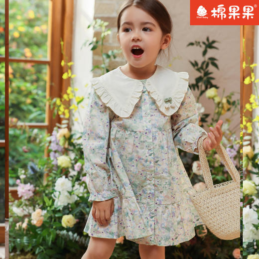 棉果果专柜同款春季新品女童梭织印花翻领连衣裙M122700224028 商品图1