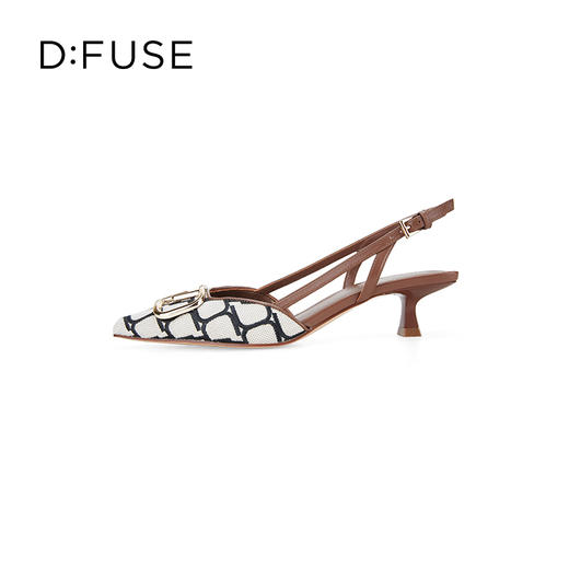 Dfuse迪芙斯春秋季气质金属扣刺绣布中后空高跟单鞋DF41114116 商品图4