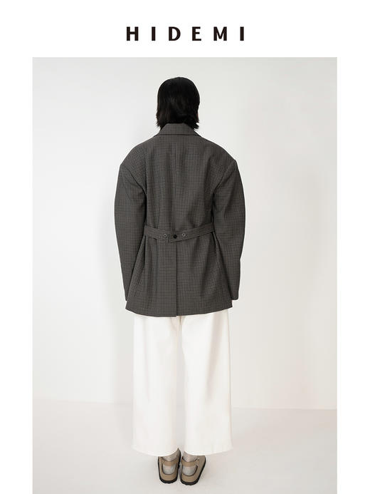 HIDEMI极简立裁设计感弧形肩袖腰带式宽松西装 商品图4