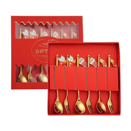 「6件套！新年佳礼」新年小礼物勺子餐具套装 咖啡勺水果叉小勺招财猫礼品公仔厨房用品餐饮用具 商品图4