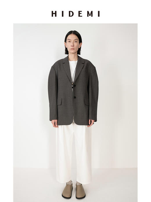 HIDEMI极简立裁设计感弧形肩袖腰带式宽松西装 商品图2