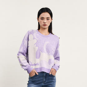 谜底套头针织衫女2024春季新款复古慵懒风圆领宽松毛衣241MZ0327