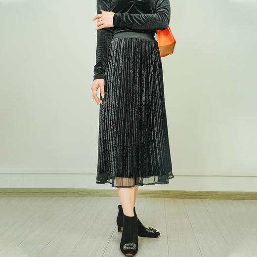 Avann两穿网纱丝绒半身裙2160 商品图2