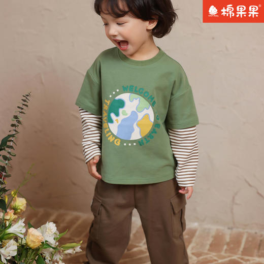 棉果果专柜同款春季新品男童纯棉假两件长袖T恤M112140224058 商品图1