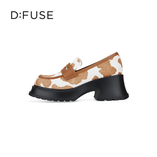Dfuse迪芙斯2024春季新款大圆头厚底奶牛纹JK乐福鞋女DF41112101 商品图4