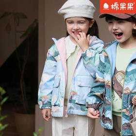 棉果果专柜同款春季新品女童纯棉内里印花连帽风衣外套M122100324019