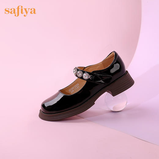 超值精选 | Safiya/索菲娅 2023秋季甜酷粗跟钻链亮面一字带玛丽珍小皮鞋 SF33912229 商品图4