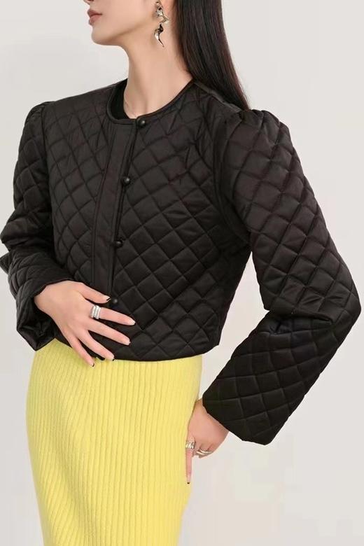LNNNS 黑色短款菱格纹棉服外套 17679 商品图3