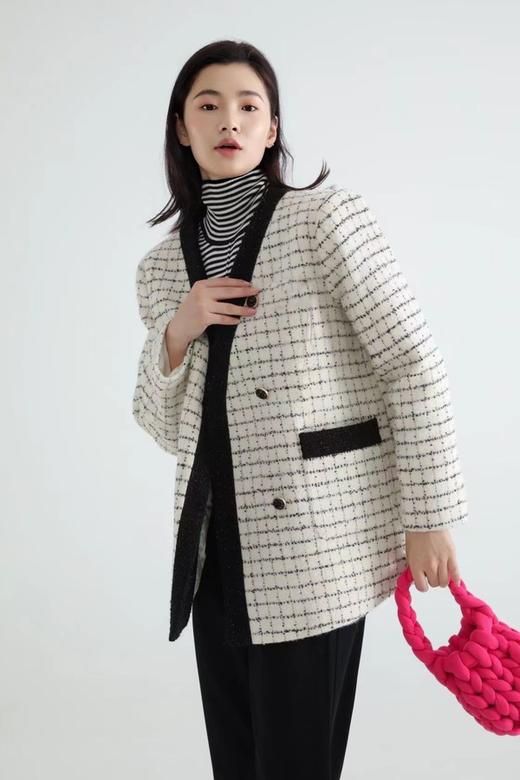 Le Malene 无领双排扣小香风羽绒服西装外套 17512 商品图1