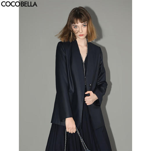 COCOBELLA简约气质精纺质感裸领西装女秋通勤西服外套SI0001 商品图1