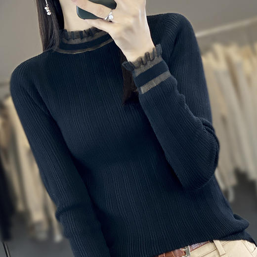 秋冬欧根纱拼接温柔风针织打底衫QH-RY373 商品图2