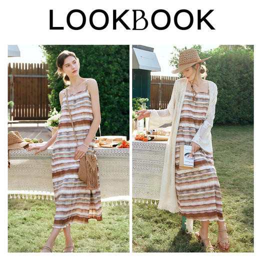 OLrain欧芮儿花色吊带连衣裙女早春2024新款度假风条纹开叉长裙 商品图3