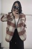Le Malene 无领红色双排扣格纹外套 17670 商品缩略图0