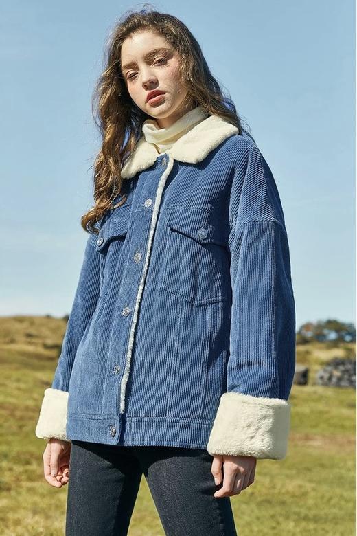 MEETLADY/米莱达 宽松灯芯绒棉服翻领外套 15136 商品图1