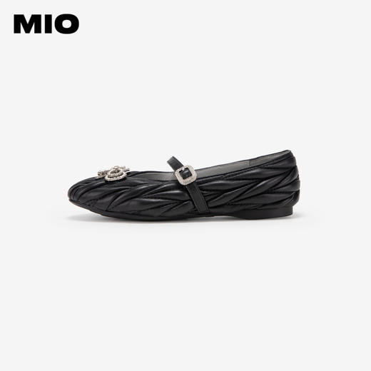 MIO米奥春季低跟羊皮革芭蕾舞鞋闪钻蝴蝶一字带玛丽珍鞋女M241440307 商品图1