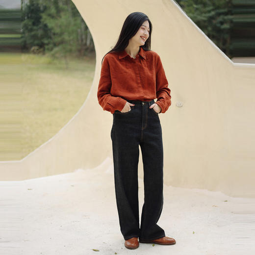 绽放071朵/2024春季新款竞黑灰色复古水洗直筒显瘦显腿长牛仔裤女 商品图0