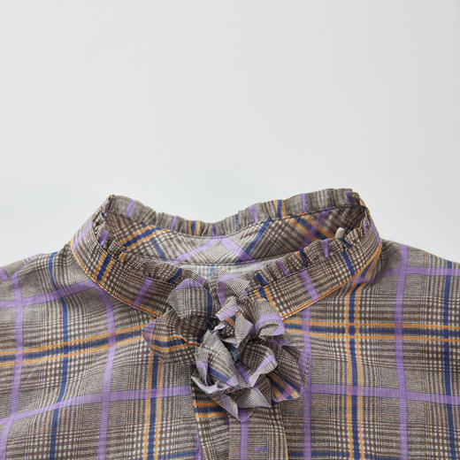 谜底紫罗兰格子衬衫长袖女2024春款设计感领结亲肤衬衣241MC0070 商品图3