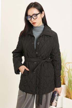 LNNNS 菱形格翻领单排扣棉服外套 14378