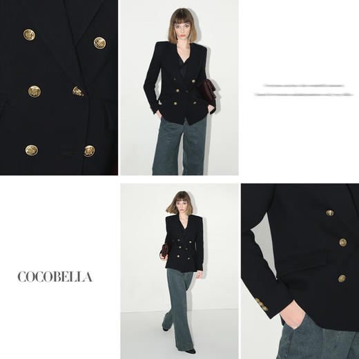 COCOBELLA复古金属扣吸烟装外套女秋双排扣廓形通勤西装SI0003 商品图2