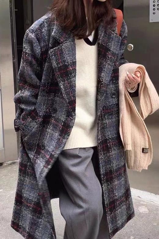 Kai & Kiera 时髦韩版格纹羊毛大衣外套 17400 商品图1