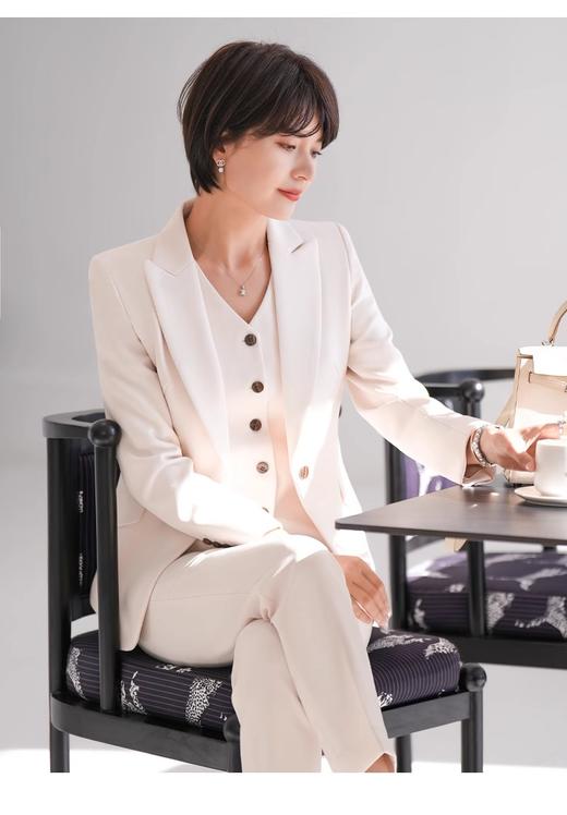 杏色西装套裤高端气质经理工作服春秋正装马甲三件套 商品图2