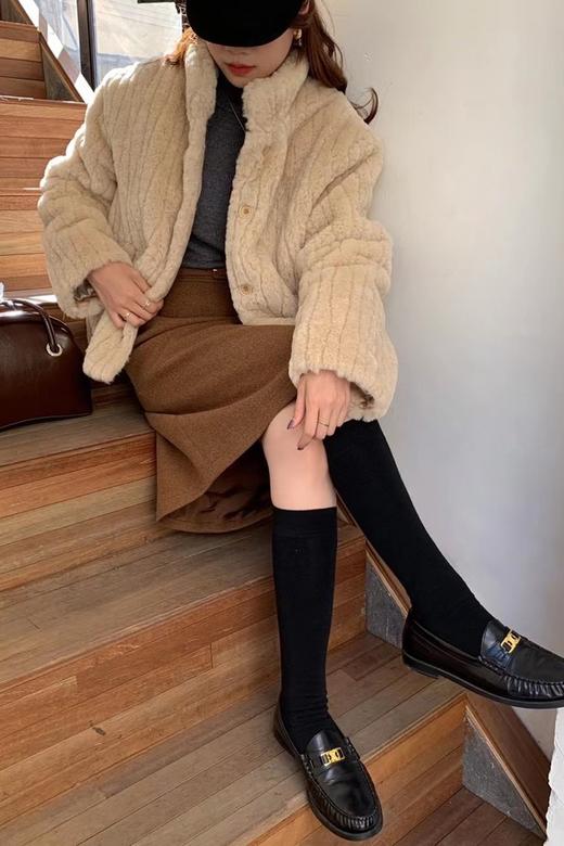 LNNNS 浅咖色条纹款环保毛绒外套 17436 商品图1