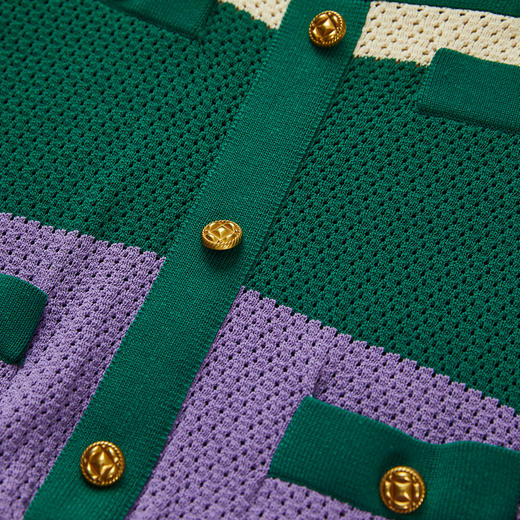 谜底针织拼接连衣裙长袖2024春新款复古田园风格子长裙241ML0114 商品图3