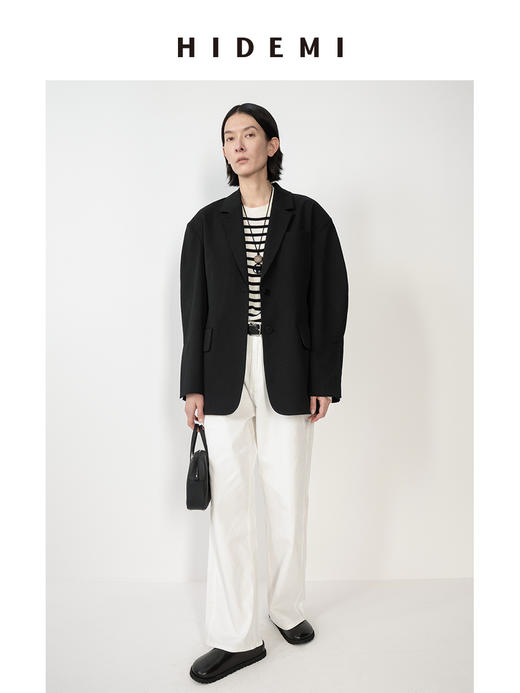HIDEMI极简立裁设计感弧形肩袖腰带式宽松西装 商品图6