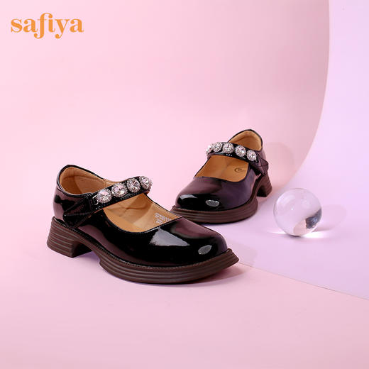 超值精选 | Safiya/索菲娅 2023秋季甜酷粗跟钻链亮面一字带玛丽珍小皮鞋 SF33912229 商品图1