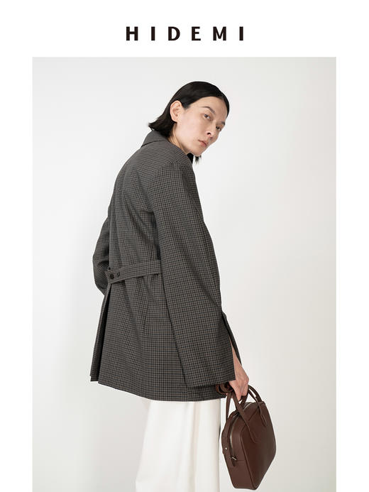 HIDEMI极简立裁设计感弧形肩袖腰带式宽松西装 商品图5