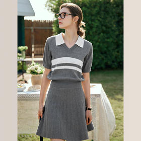 OLrain欧芮儿灰色针织衫女早春2024年新款休闲运动风短袖上衣