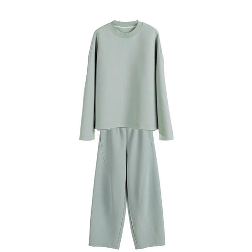绽放044—045朵/2024新款浅绿色热粒暖科技面料圆领卫衣卫裤套装 商品图3