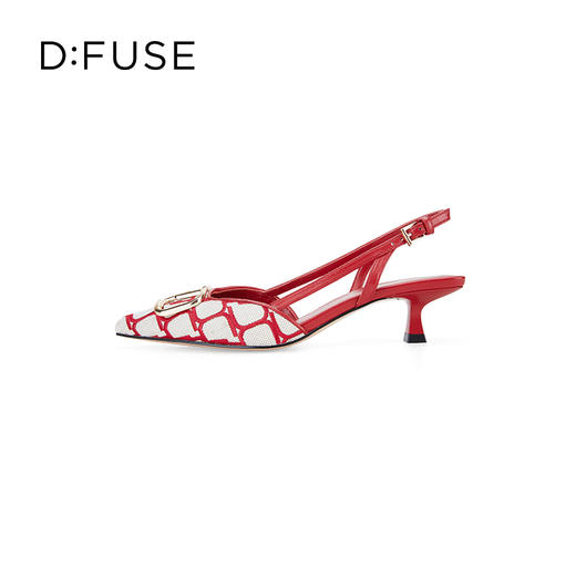 Dfuse迪芙斯春秋季气质金属扣刺绣布中后空高跟单鞋DF41114116 商品图1