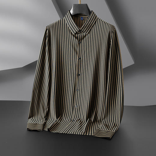 【弹力无痕】【新款DDY】大依优型大码竖条纹长袖衬衫加肥加大男装弹力免烫大号大码衬衣男士胖子上衣 商品图0